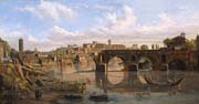 view of the river tiber with the ponte rotto and the aventine hill